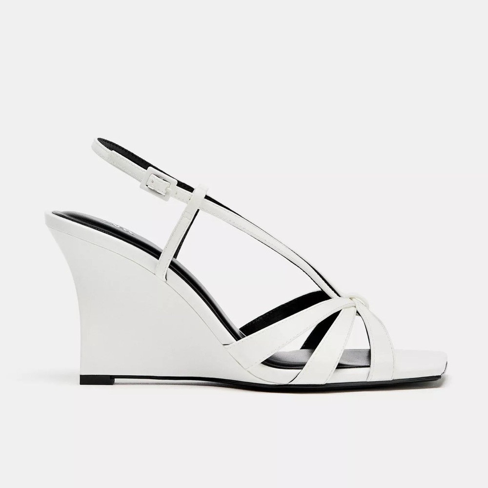 Zara White Strappy Wedge Heels